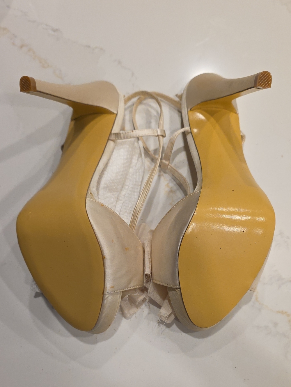 Women's Ivory Silk Slingback Open Toe Heels With Fluttery Flower On Top. - Picture 2 of 4